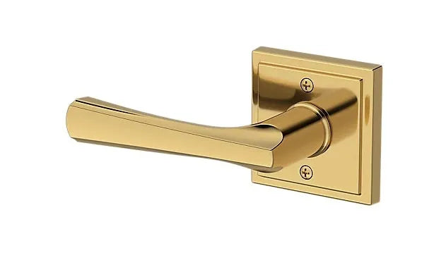 Baldwin Wyndcliff Lever with Stepped Square Rosette in Lifetime Polished Brass finish