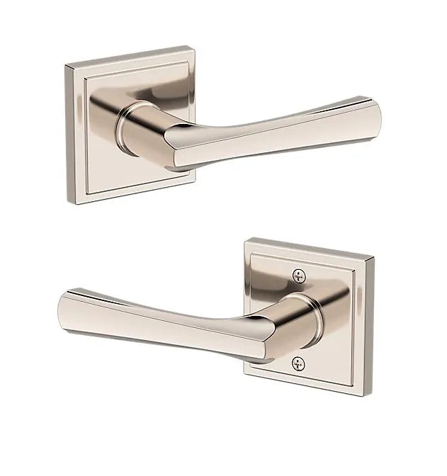 Baldwin Wyndcliff Lever with Stepped Square Rosette in Lifetime Polished Nickel finish