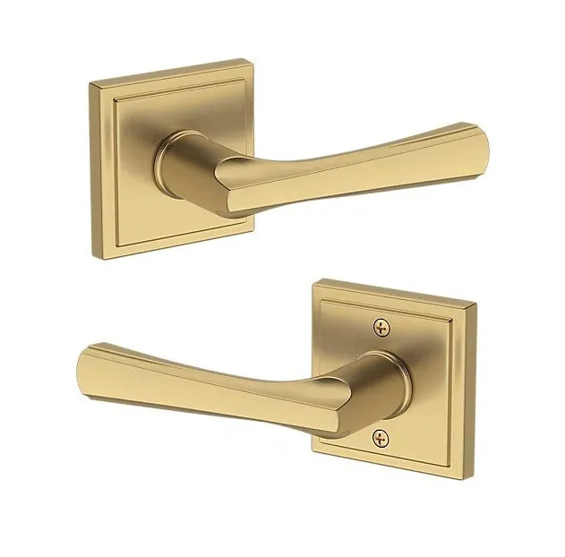 Baldwin Wyndcliff Lever with Stepped Square Rosette in Lifetime Satin Brass finish