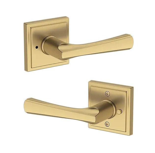 Baldwin Wyndcliff Lever with Stepped Square Rosette in Lifetime Satin Brass finish