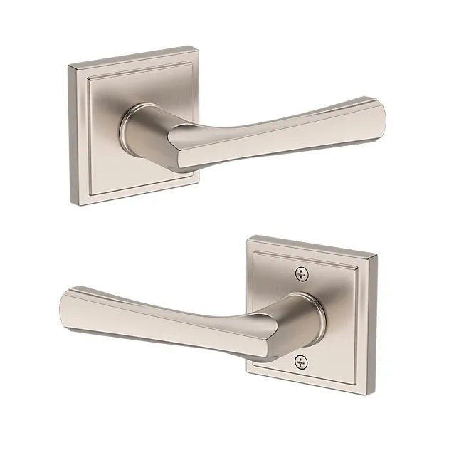 Baldwin Wyndcliff Lever with Stepped Square Rosette in Lifetime Satin Nickel finish