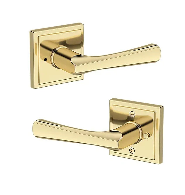 Baldwin Wyndcliff Lever with Stepped Square Rosette in Non-Lacquered Brass finish