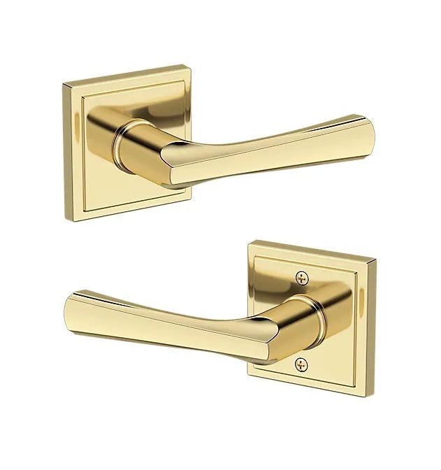 Baldwin Wyndcliff Lever with Stepped Square Rosette in Non-Lacquered Brass finish