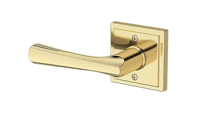 Baldwin Wyndcliff Lever with Stepped Square Rosette in Non-Lacquered Brass finish