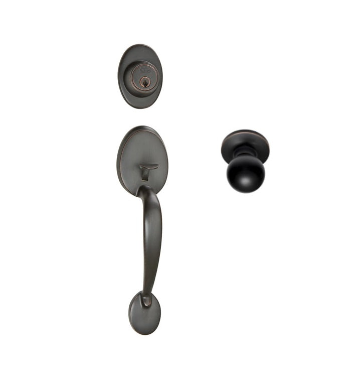 Better Home Products Van Ness Handleset with Ball Knob Interior in Dark Bronze finish