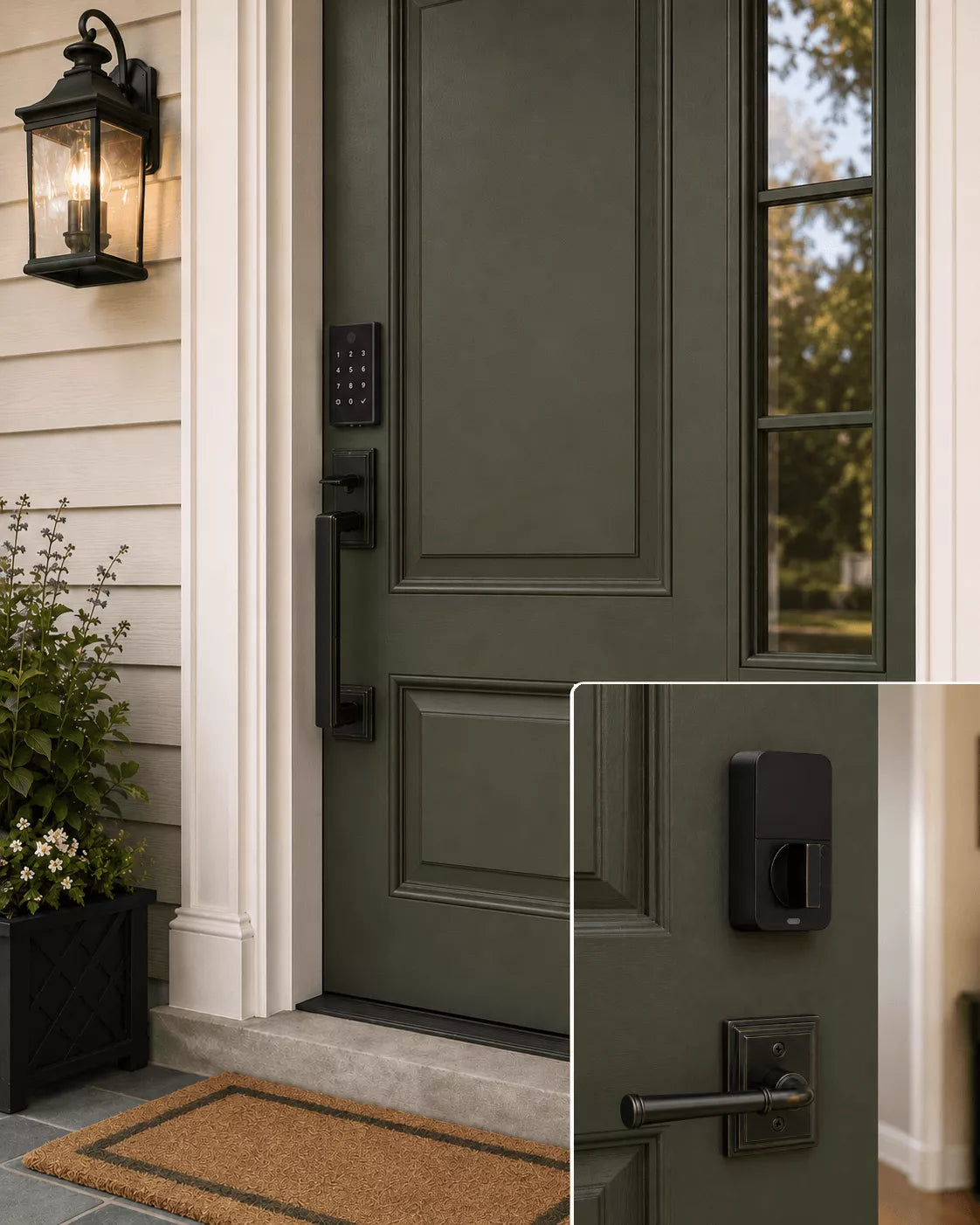 Emtek EMPowered 2 Touch Entry Set with Hamden Grip and Merrimack Lever in finish