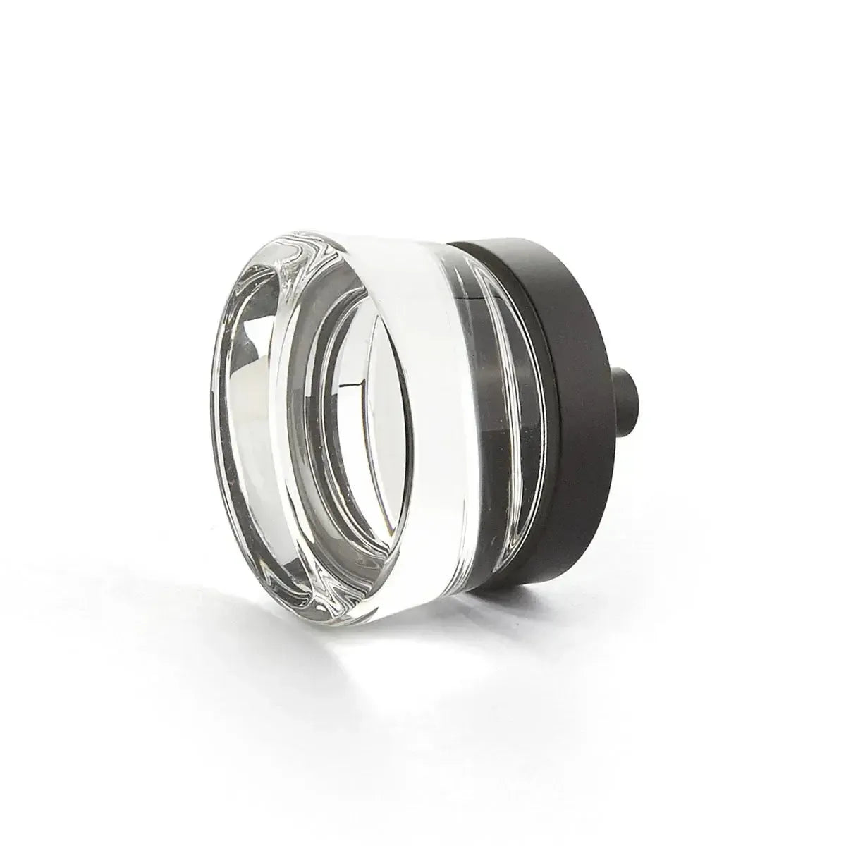 The Schaub City Lights Flat Disc Glass Knob in Oil Rubbed Bronze finish.