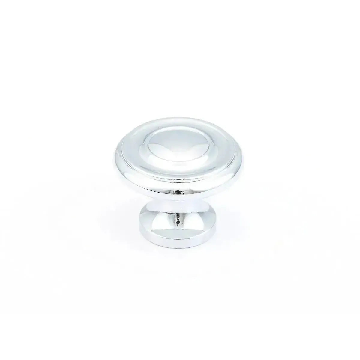 The Schaub Traditional Stepped Round Cabinet Knob in Polished Chrome finish.