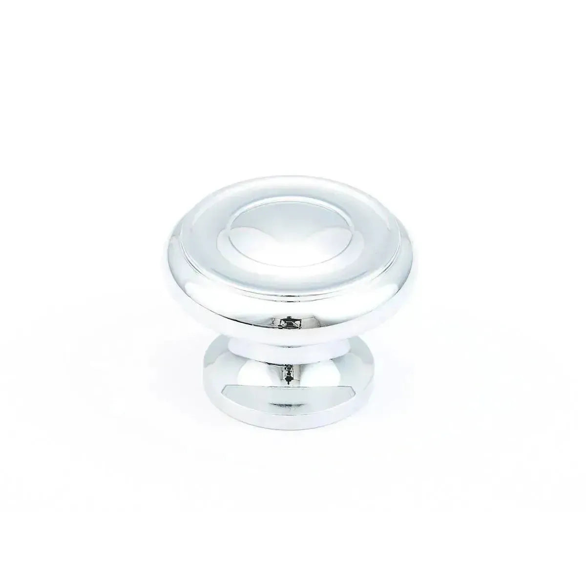 The Schaub Traditional Stepped Round Cabinet Knob in Polished Chrome finish.