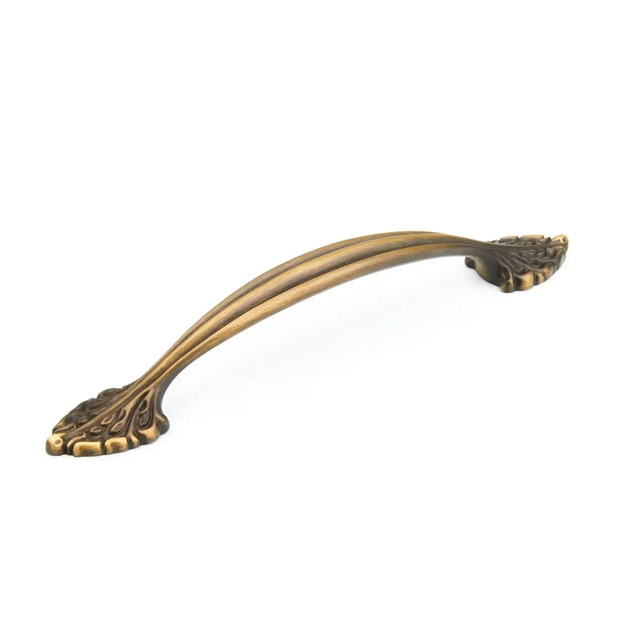 The Schaub Corinthian Cabinet Pull in Reddington Brass finish.