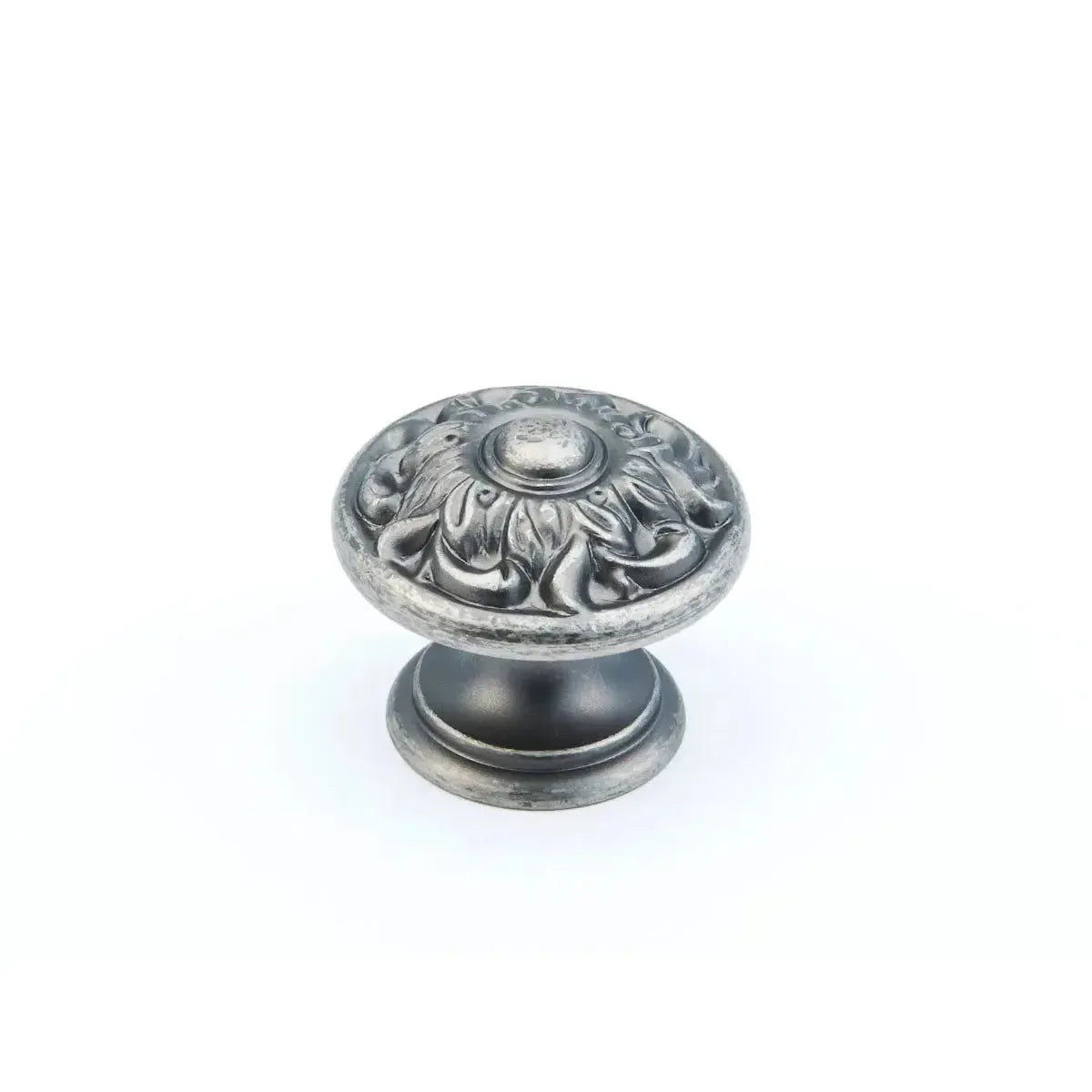 The Schaub Corinthian Round Cabinet Knob in Corinthian Silver finish.