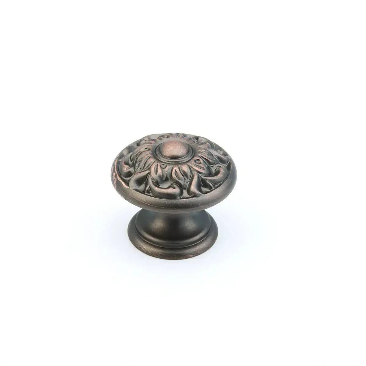 The Schaub Corinthian Round Cabinet Knob in Michelangelo Bronze finish.