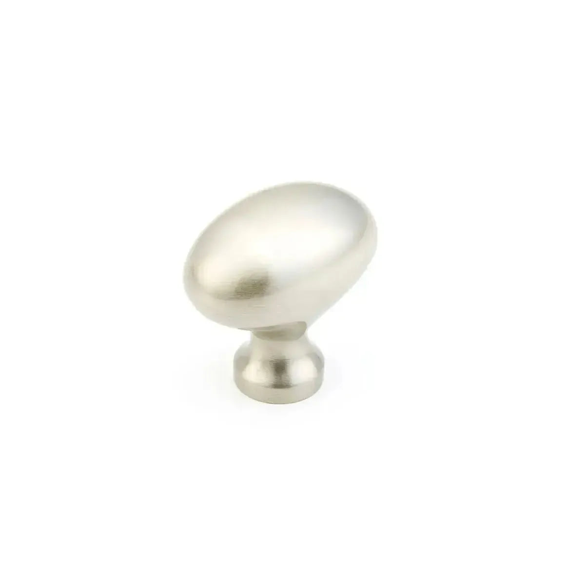 The Schaub Country Oval Cabinet Knob in Satin Nickel finish.