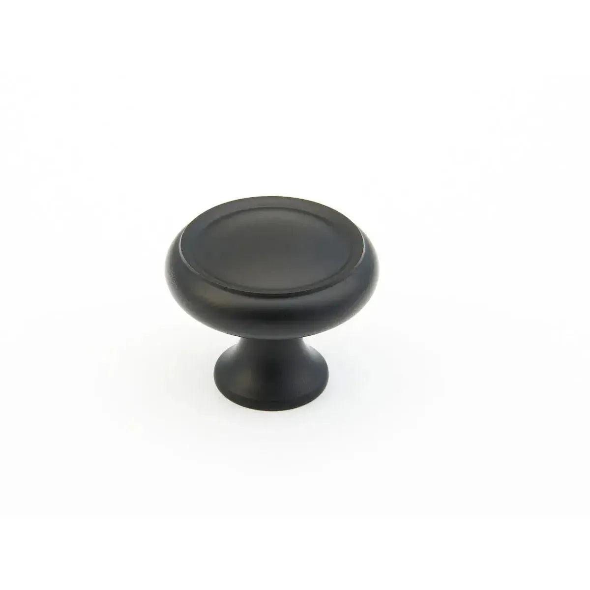 The Schaub Country Rimmed Round Cabinet Knob in Flat Black finish.