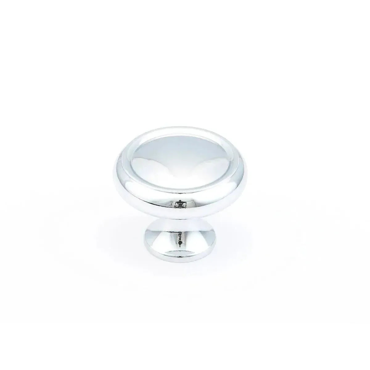 The Schaub Country Rimmed Round Cabinet Knob in Polished Chrome finish.