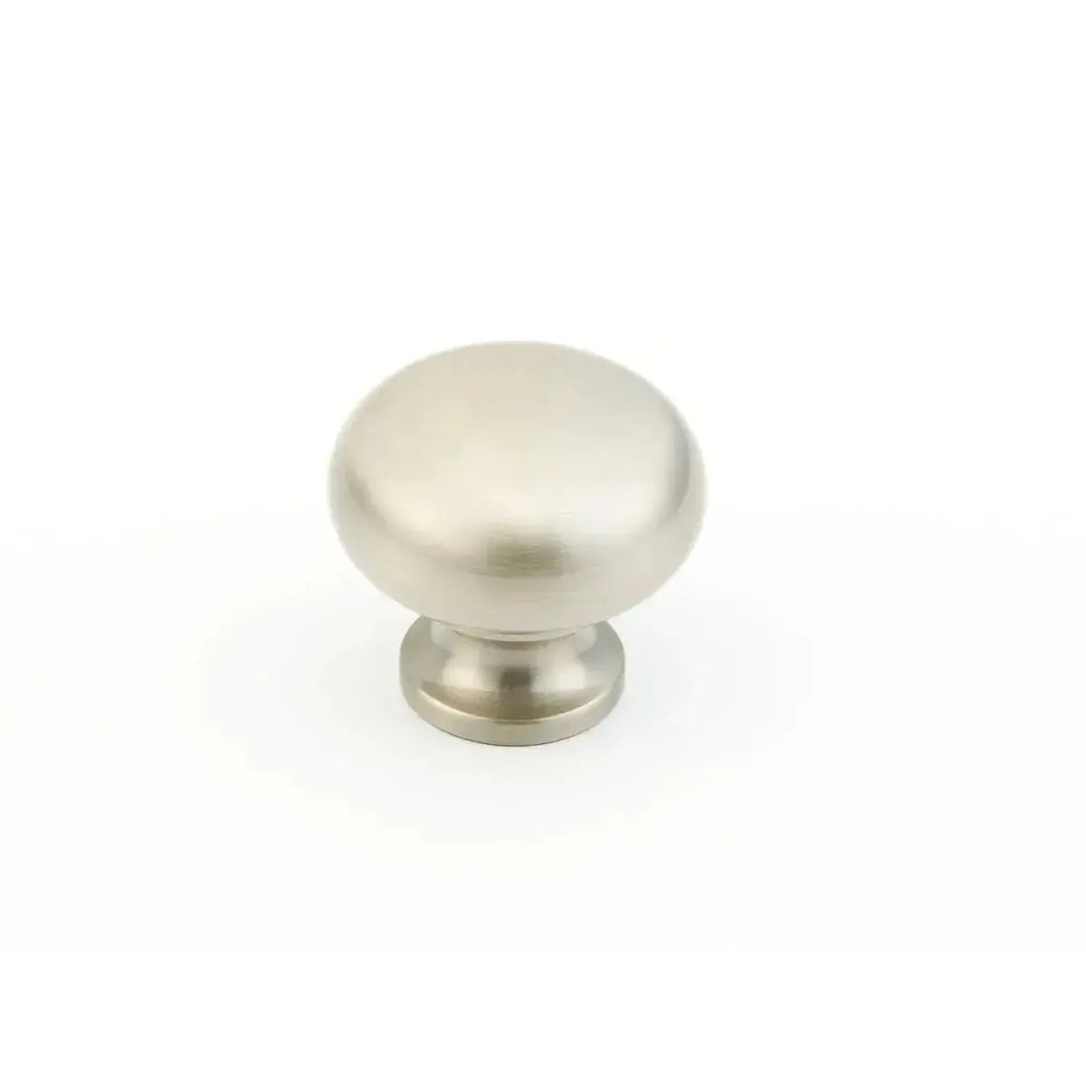 The Schaub Traditional Round Cabinet Knob in Satin Nickel finish.