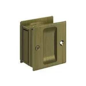 Deltana 2-1/2" x 2-3/4" Pocket Door Lock in Antique Brass finish