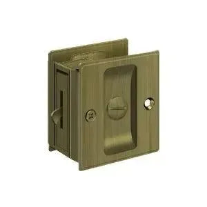 Deltana 2-1/2" x 2-3/4" Pocket Door Lock in Antique Brass finish