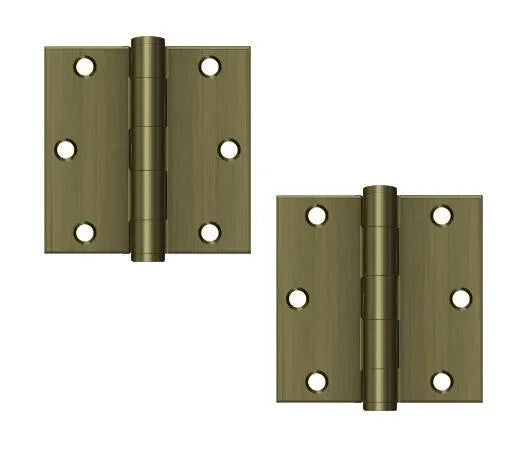 Deltana 3-1/2" x 3-1/2" Square Corner Hinge, Heavy Duty Antique Brass