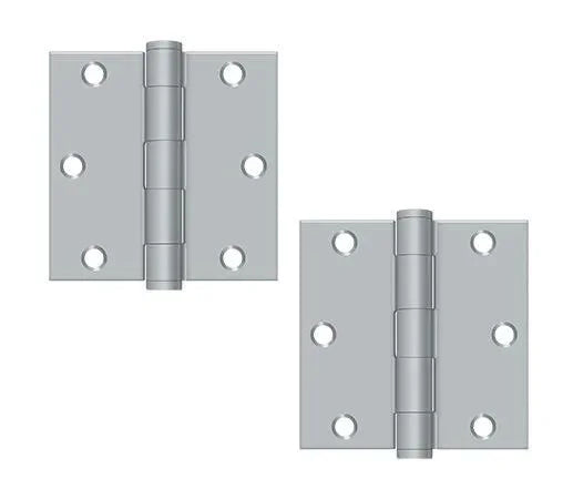Deltana 3-1/2" x 3-1/2" Square Corner Hinge, Heavy Duty Brushed Chrome