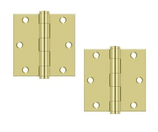 Deltana 3-1/2" x 3-1/2" Square Corner Hinge, Heavy Duty Polished Brass