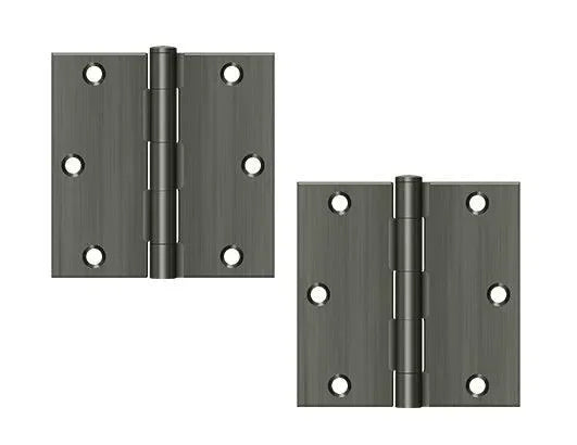 Deltana 3-1/2" x 3-1/2" Square Corner Hinge, Residential Antique Nickel