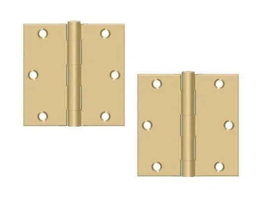 Deltana 3-1/2" x 3-1/2" Square Corner Hinge, Residential Brushed Brass