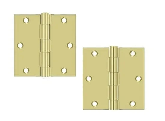Deltana 3-1/2" x 3-1/2" Square Corner Hinge, Residential Polished Brass