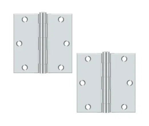 Deltana 3-1/2" x 3-1/2" Square Corner Hinge, Residential Polished Chrome