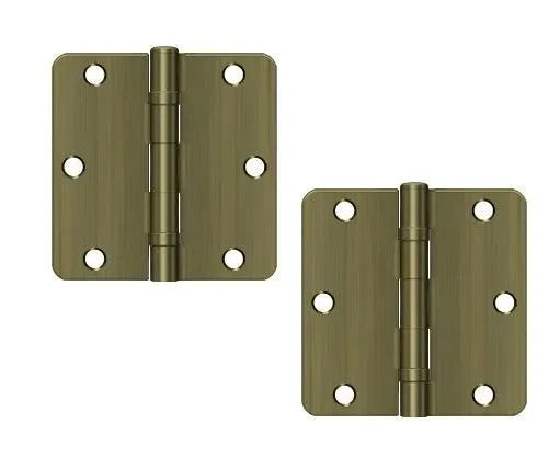Deltana 3-1/2" x 3-1/2" x 1/4" Radius Ball Bearing Hinge, Residential Antique Brass