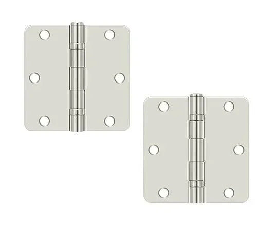 Deltana 3-1/2" x 3-1/2" x 1/4" Radius Ball Bearing Hinge, Residential Polished Nickel