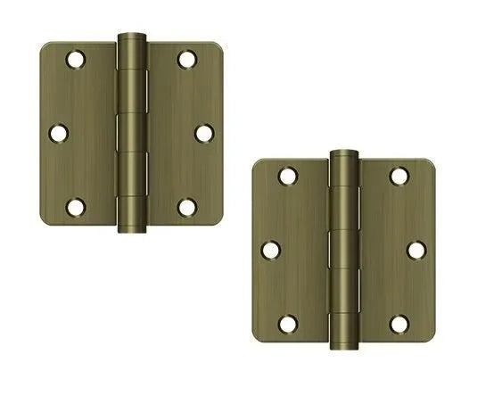 The Deltana 3-1/2" x 3-1/2" x 1/4" Radius Corner Hinge, Heavy Duty in Antique Brass finish.