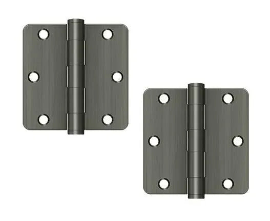 The Deltana 3-1/2" x 3-1/2" x 1/4" Radius Corner Hinge, Heavy Duty in Antique Nickel finish.