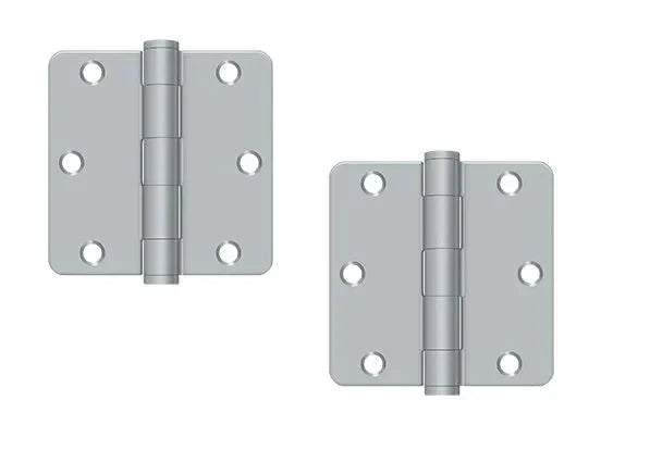 The Deltana 3-1/2" x 3-1/2" x 1/4" Radius Corner Hinge, Heavy Duty in Brushed Chrome finish.