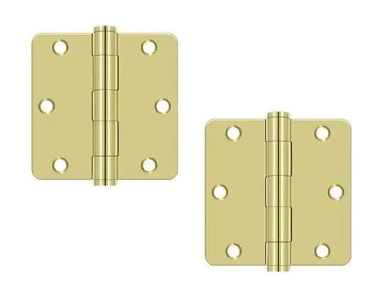 The Deltana 3-1/2" x 3-1/2" x 1/4" Radius Corner Hinge, Heavy Duty in Polished Brass finish.