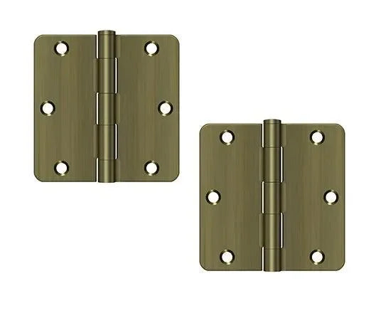 Deltana 3-1/2" x 3-1/2" x 1/4" Radius Hinge, Residential Antique Brass