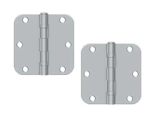 The Deltana 3-1/2" x 3-1/2" x 5/8" Radius Corner Ball Bearing Hinge, Residential in Brushed Chrome finish.