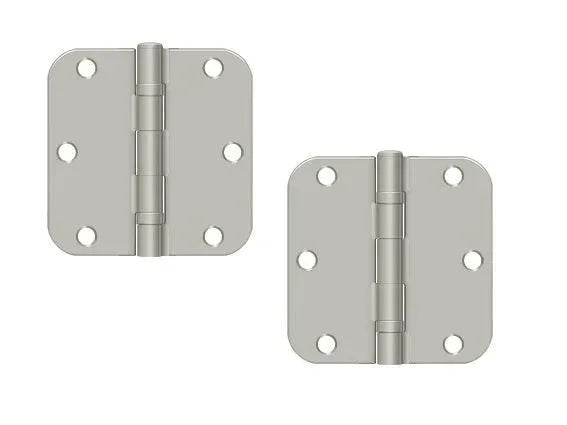 The Deltana 3-1/2" x 3-1/2" x 5/8" Radius Corner Ball Bearing Hinge, Residential in Brushed Nickel finish.