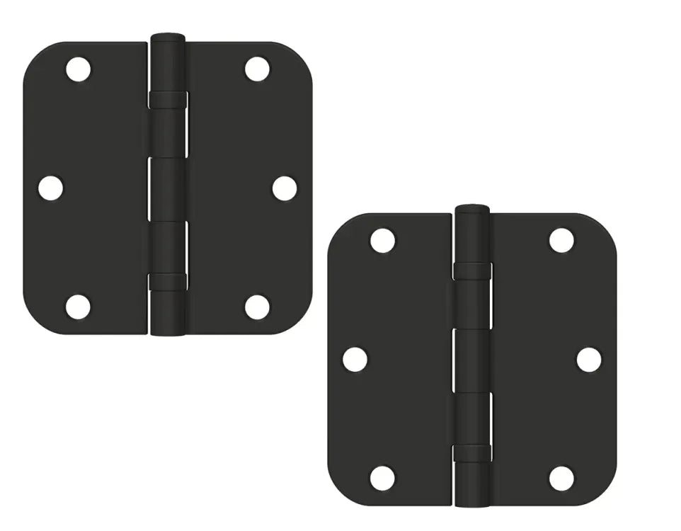 The Deltana 3-1/2" x 3-1/2" x 5/8" Radius Corner Ball Bearing Hinge, Residential in Paint Black finish.