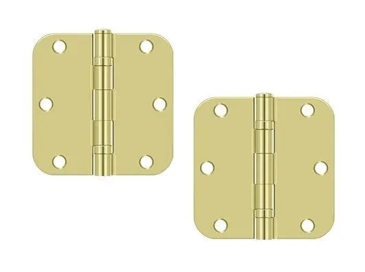 The Deltana 3-1/2" x 3-1/2" x 5/8" Radius Corner Ball Bearing Hinge, Residential in Polished Brass finish.