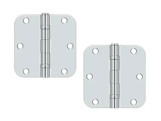 The Deltana 3-1/2" x 3-1/2" x 5/8" Radius Corner Ball Bearing Hinge, Residential in Polished Chrome finish.