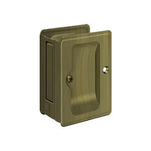 Deltana 3-1/4" x 2 1/4" Heavy Duty Pocket Door Lock; Adjustable in Antique Brass finish