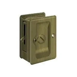 Deltana 3-1/4" x 2 1/4" Heavy Duty Pocket Door Lock; Adjustable in Antique Brass finish