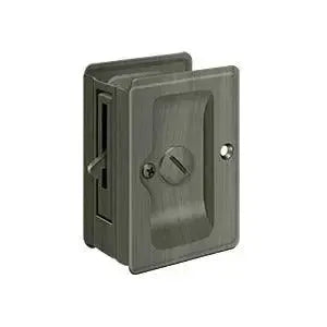 Deltana 3-1/4" x 2 1/4" Heavy Duty Pocket Door Lock; Adjustable in Antique Nickel finish