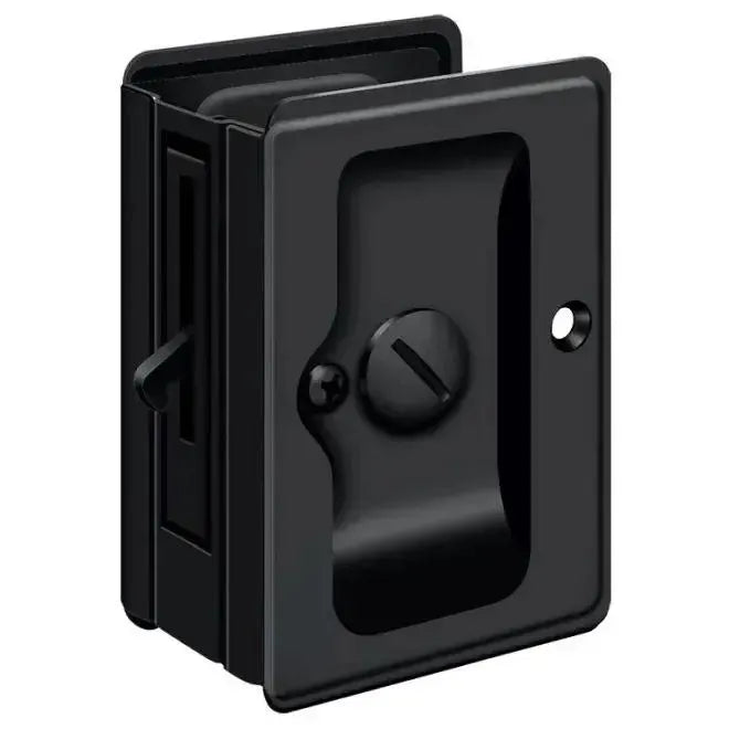 Deltana 3-1/4" x 2 1/4" Heavy Duty Pocket Door Lock; Adjustable in Paint Black finish