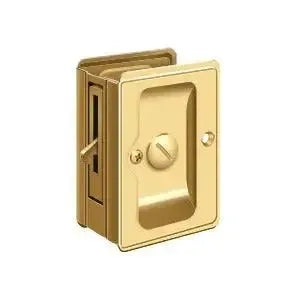 Deltana 3-1/4" x 2 1/4" Heavy Duty Pocket Door Lock; Adjustable in PVD Polished Brass finish