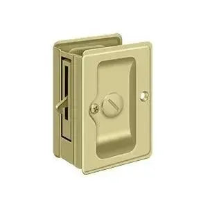 Deltana 3-1/4" x 2 1/4" Heavy Duty Pocket Door Lock; Adjustable in Unlacquered Brass finish