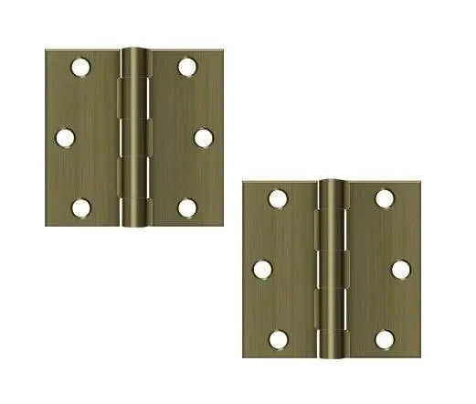 The Deltana 3" x 3" Square Corner Hinge, Residential in Antique Brass finish.