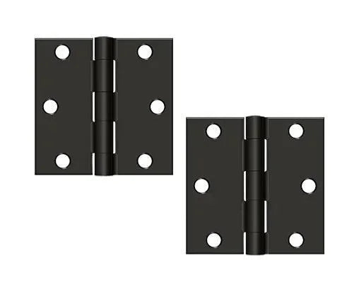The Deltana 3" x 3" Square Corner Hinge, Residential in Oil Rubbed Bronze finish.