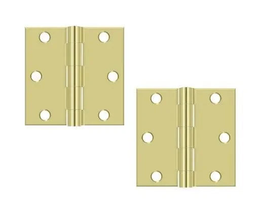 The Deltana 3" x 3" Square Corner Hinge, Residential in Polished Brass finish.